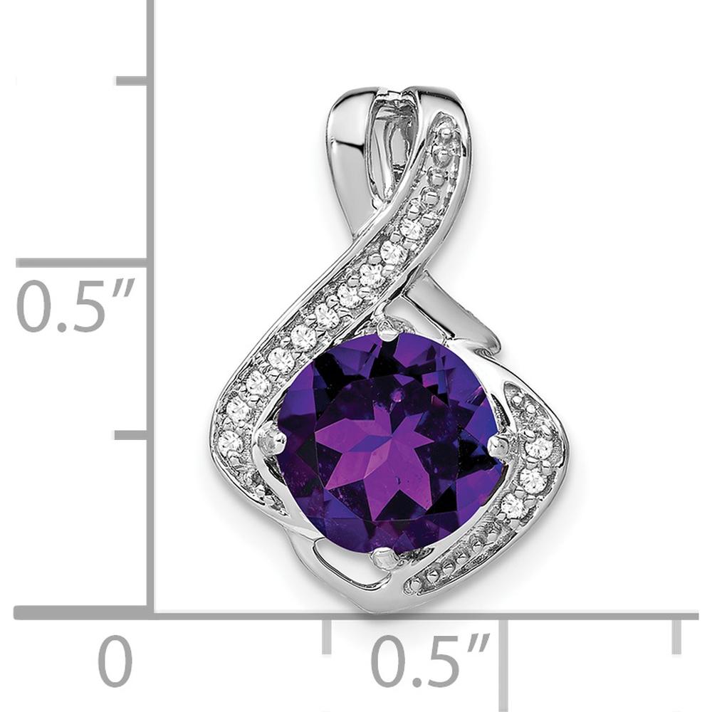 14K White Gold 8mm Round Amethyst and Diamond Fancy Chain Slide - 1.9 Carat Amethyst, 0.065 Carat Diamond by Lumare Gioia