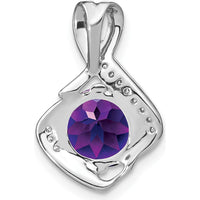 14K White Gold 8mm Round Amethyst and Diamond Fancy Chain Slide - 1.9 Carat Amethyst, 0.065 Carat Diamond by Lumare Gioia