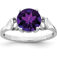 14K White Gold 8mm Round Amethyst Ring - 1.7 Carat Total Gemstone Weight by Monteluci Fine Jewelry