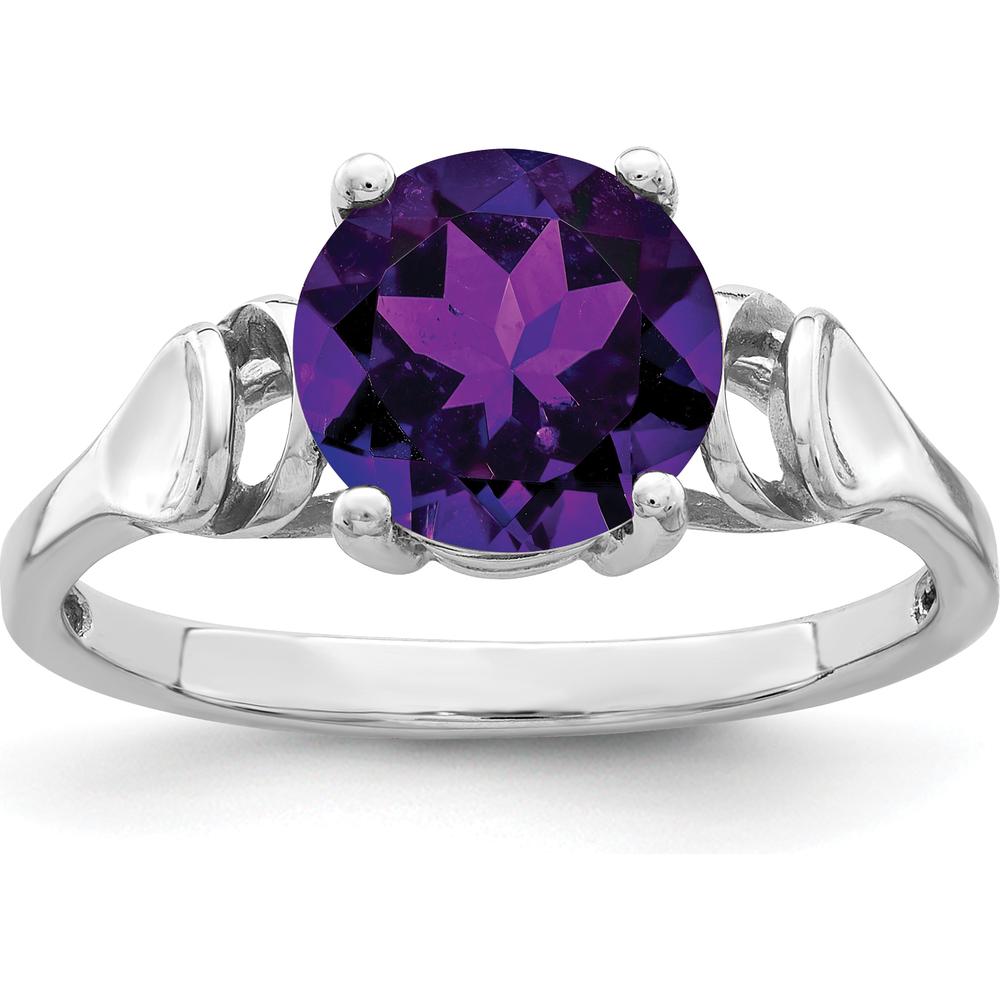 14K White Gold 8mm Round Amethyst Ring - 1.7 Carat Total Gemstone Weight by Monteluci Fine Jewelry