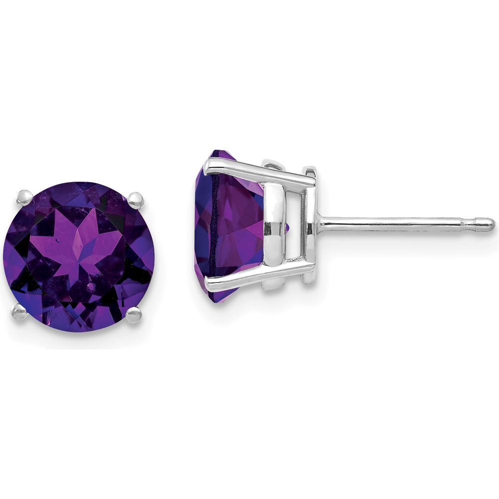 14K White Gold 8mm Round Amethyst Stud Earrings - 1.7 Carat Total Amethyst Weight by Monteluci Fine Jewelry