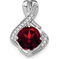 14K White Gold 8mm Round Garnet and Diamond Fancy Chain Slide Pendant - 1.9 Carat Total Garnet Weight, 0.065 Carat Total Diamond Weight by Lumare Gioia
