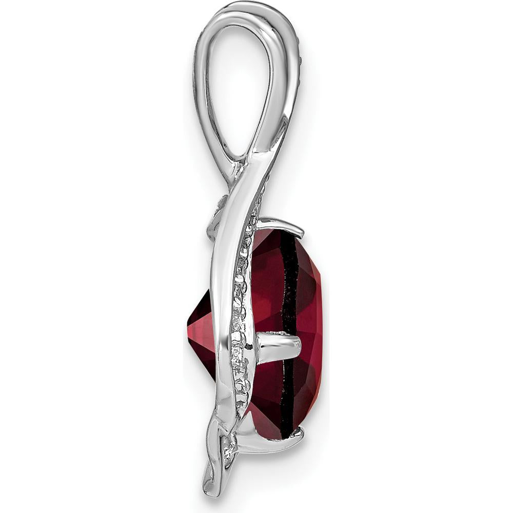 14K White Gold 8mm Round Garnet and Diamond Fancy Chain Slide Pendant - 1.9 Carat Total Garnet Weight, 0.065 Carat Total Diamond Weight by Lumare Gioia