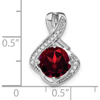14K White Gold 8mm Round Garnet and Diamond Fancy Chain Slide Pendant - 1.9 Carat Total Garnet Weight, 0.065 Carat Total Diamond Weight by Lumare Gioia