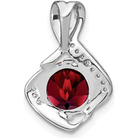 14K White Gold 8mm Round Garnet and Diamond Fancy Chain Slide Pendant - 1.9 Carat Total Garnet Weight, 0.065 Carat Total Diamond Weight by Lumare Gioia