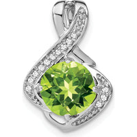 14K White Gold 8mm Round Peridot and Diamond Fancy Chain Slide Pendant - 1.9 Carat Peridot & 0.065 Carat Total Diamond Weight by Lumare Gioia