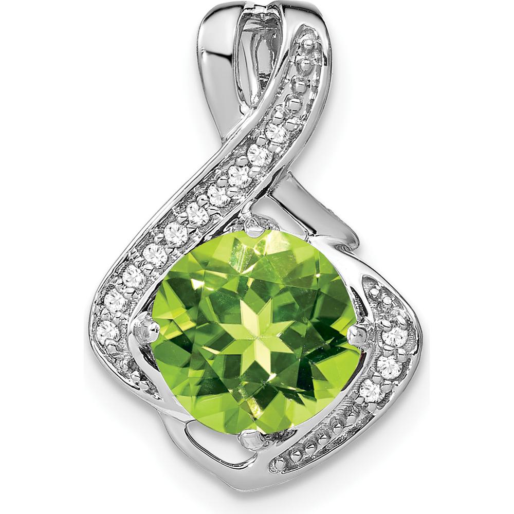 14K White Gold 8mm Round Peridot and Diamond Fancy Chain Slide Pendant - 1.9 Carat Peridot & 0.065 Carat Total Diamond Weight by Lumare Gioia