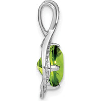 14K White Gold 8mm Round Peridot and Diamond Fancy Chain Slide Pendant - 1.9 Carat Peridot & 0.065 Carat Total Diamond Weight by Lumare Gioia