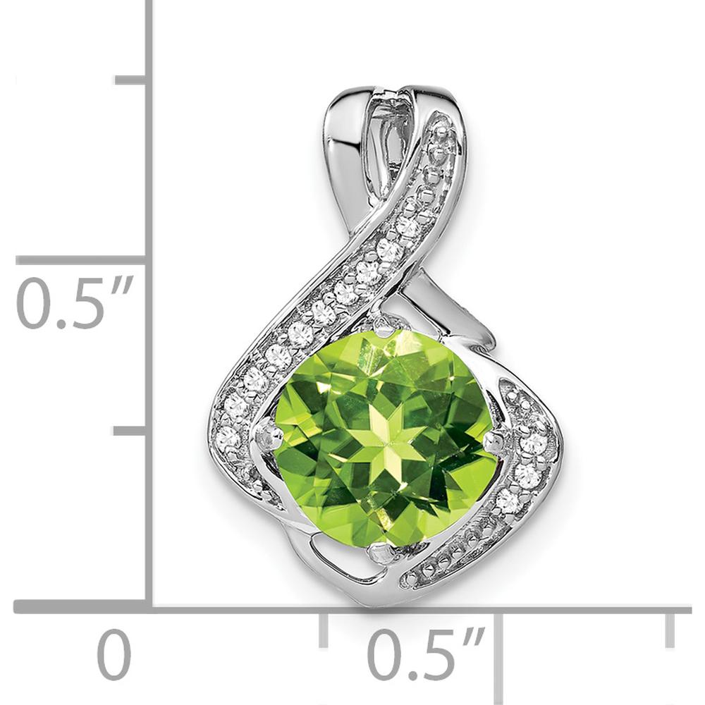 14K White Gold 8mm Round Peridot and Diamond Fancy Chain Slide Pendant - 1.9 Carat Peridot & 0.065 Carat Total Diamond Weight by Lumare Gioia