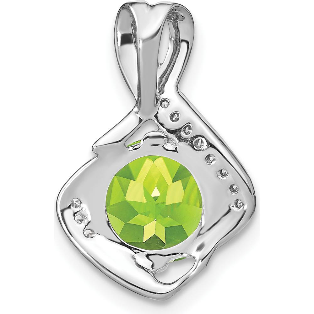 14K White Gold 8mm Round Peridot and Diamond Fancy Chain Slide Pendant - 1.9 Carat Peridot & 0.065 Carat Total Diamond Weight by Lumare Gioia