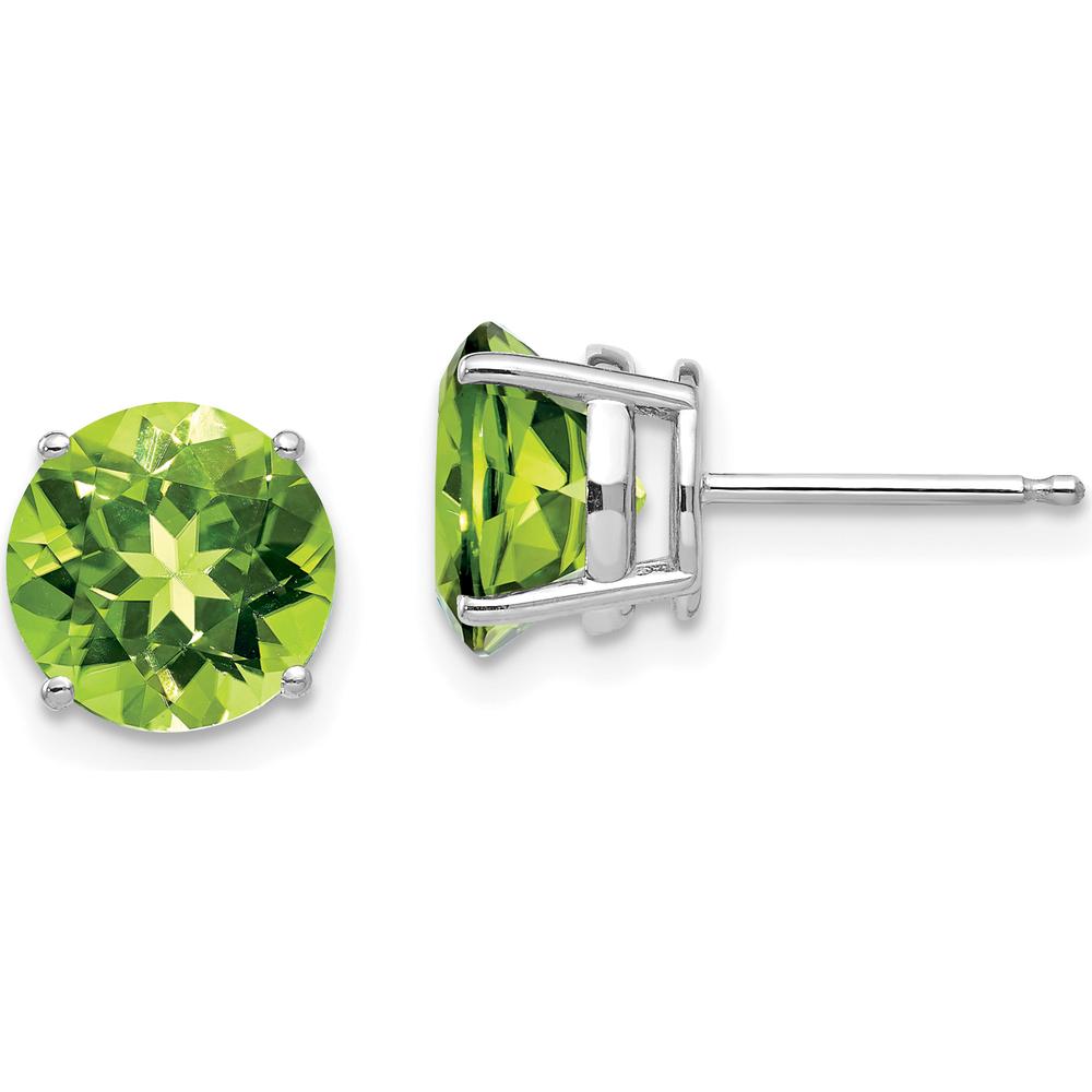 14K White Gold 8mm Round Peridot Stud Earrings - 2.25 Carat Total Gem Weight by Monteluci Fine Jewelry