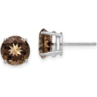 14K White Gold 8mm Round Smoky Quartz Stud Earrings - 1.90 Carat Total Gem Weight by Monteluci Fine Jewelry