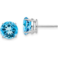 14K White Gold 8mm Swiss Blue Topaz Stud Earrings - 2.5 Carat Total Gemstone Weight by Monteluci Fine Jewelry