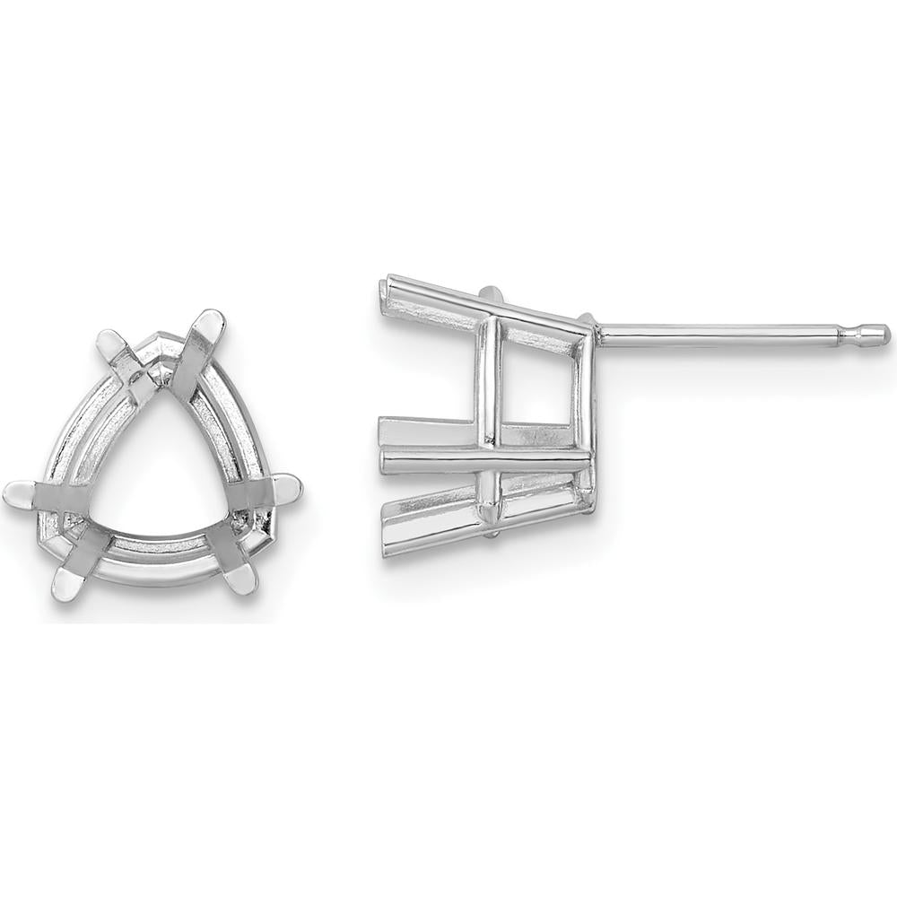 14K White Gold 8mm Trillion Earring Mountings for 8mm Gemstones - Polished Finish by Monteluci Fine Jewelry