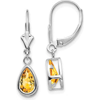 14K White Gold 8x5mm Pear Citrine Leverback Earrings - 0.75 Carat Total Gemstone Weight by Monteluci Fine Jewelry