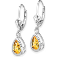 14K White Gold 8x5mm Pear Citrine Leverback Earrings - 0.75 Carat Total Gemstone Weight by Monteluci Fine Jewelry