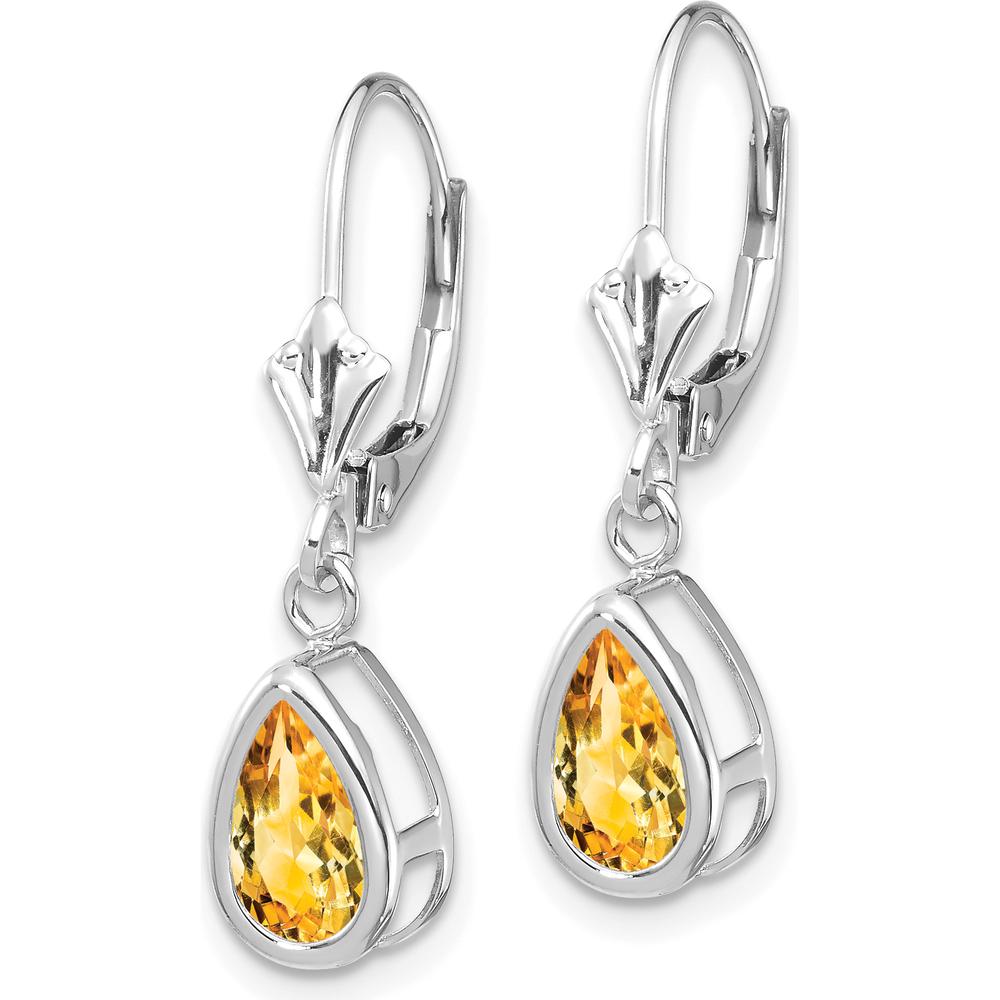 14K White Gold 8x5mm Pear Citrine Leverback Earrings - 0.75 Carat Total Gemstone Weight by Monteluci Fine Jewelry