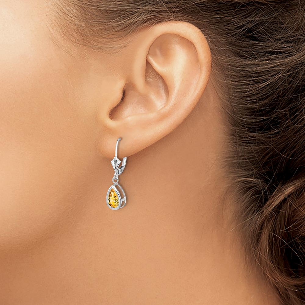 14K White Gold 8x5mm Pear Citrine Leverback Earrings - 0.75 Carat Total Gemstone Weight by Monteluci Fine Jewelry