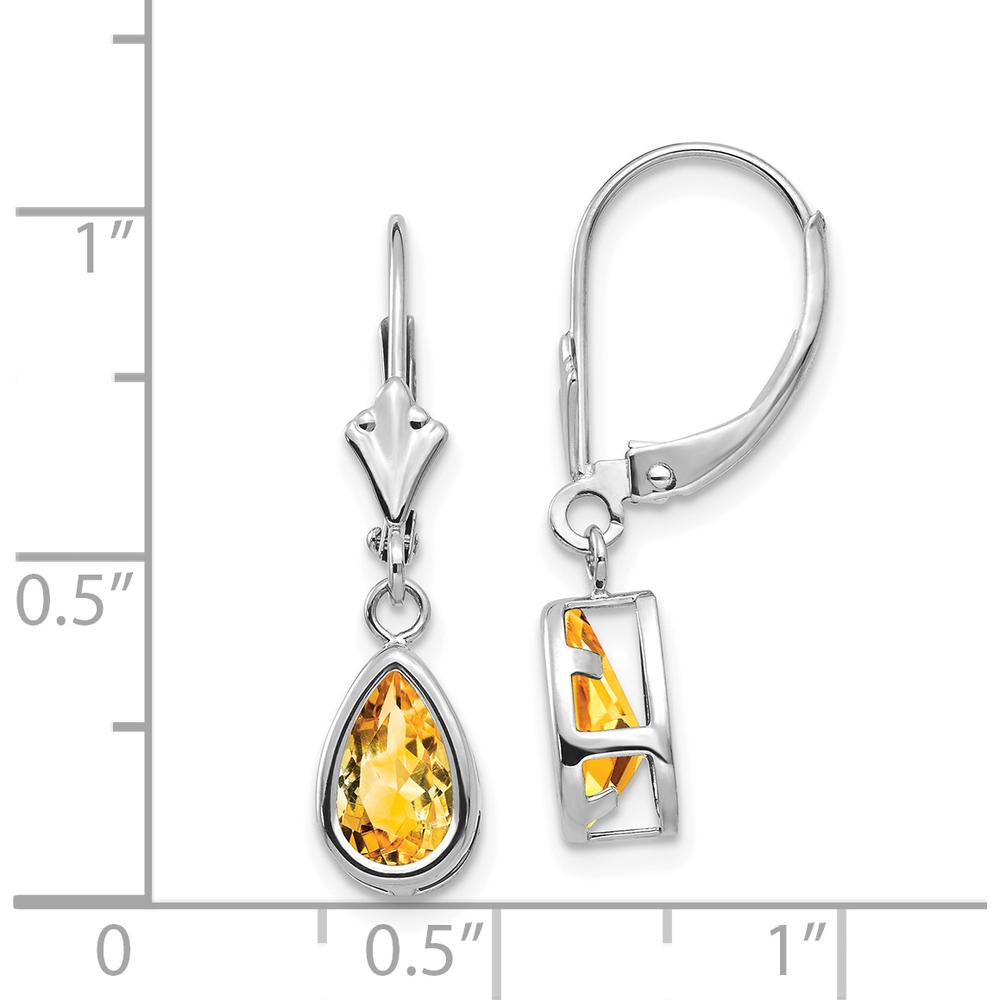 14K White Gold 8x5mm Pear Citrine Leverback Earrings - 0.75 Carat Total Gemstone Weight by Monteluci Fine Jewelry
