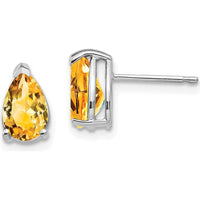 14K White Gold 8x5mm Pear Citrine Stud Earrings - 0.75 Carat Total Citrine Weight by Monteluci Fine Jewelry