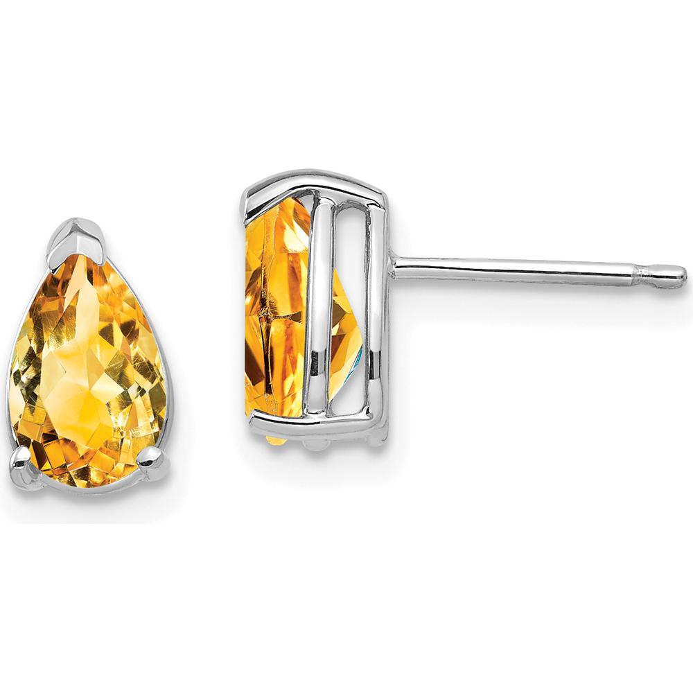14K White Gold 8x5mm Pear Citrine Stud Earrings - 0.75 Carat Total Citrine Weight by Monteluci Fine Jewelry
