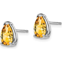 14K White Gold 8x5mm Pear Citrine Stud Earrings - 0.75 Carat Total Citrine Weight by Monteluci Fine Jewelry