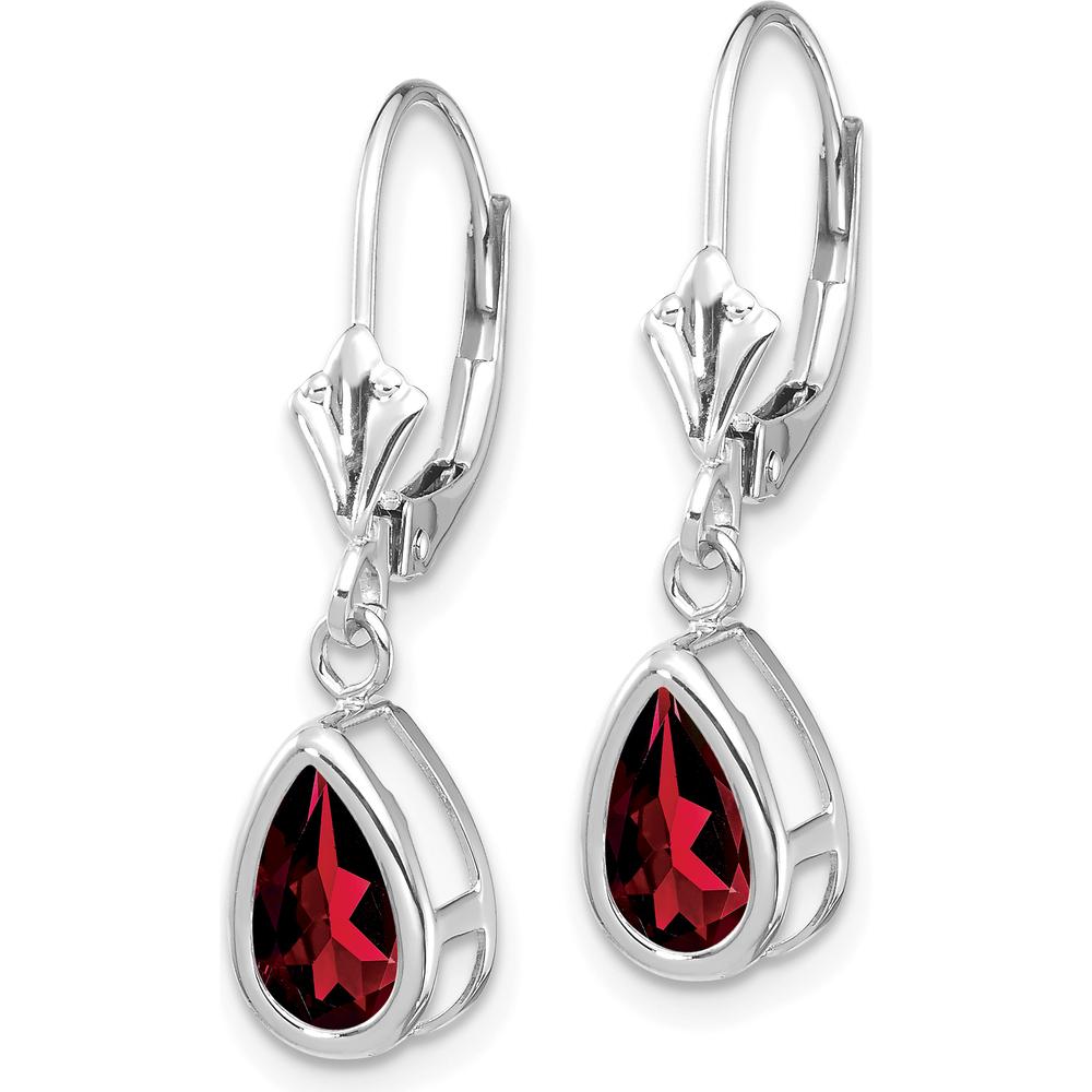 14K White Gold 8x5mm Pear Garnet Leverback Earrings - 1.00 Carat Total Garnet Weight by Monteluci Fine Jewelry