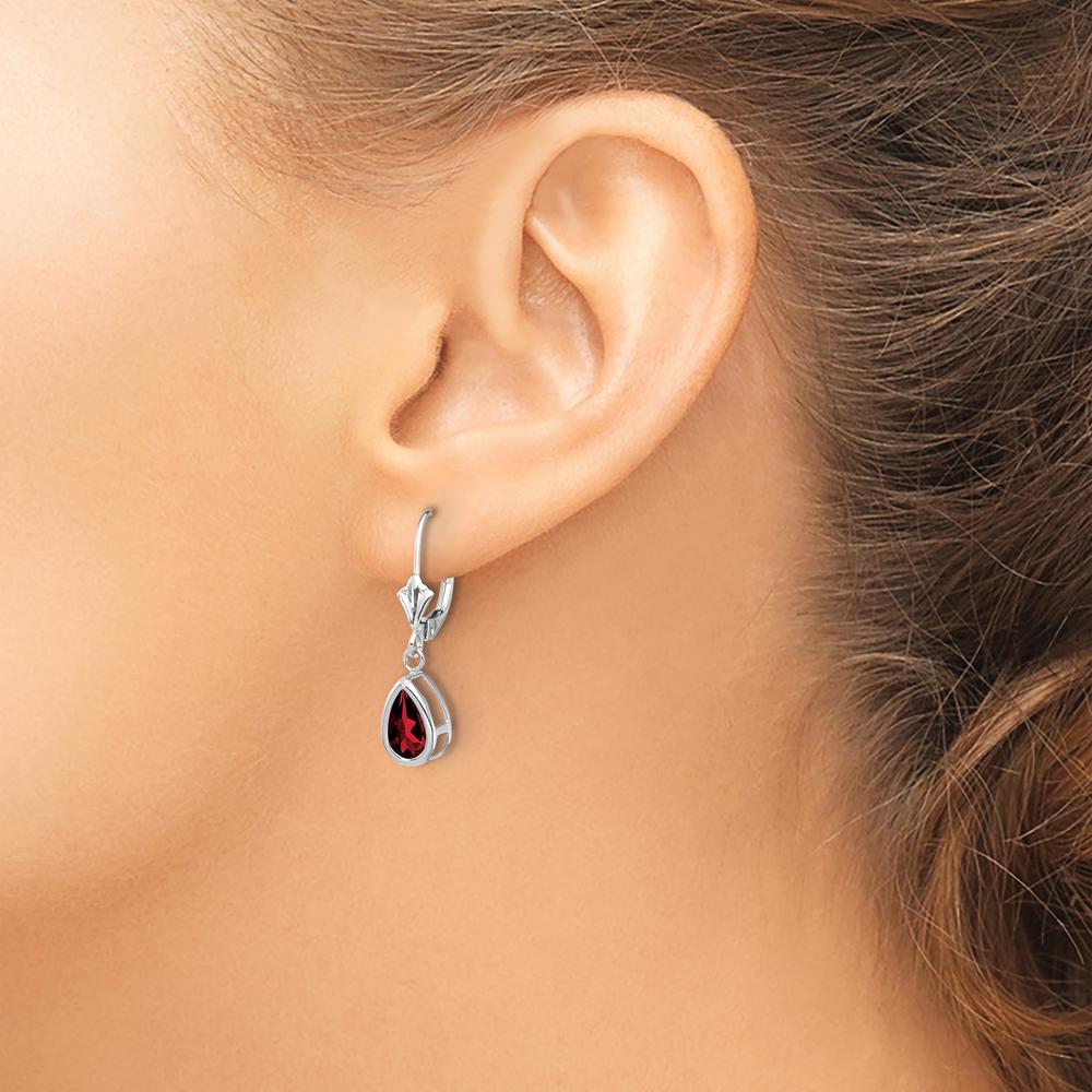 14K White Gold 8x5mm Pear Garnet Leverback Earrings - 1.00 Carat Total Garnet Weight by Monteluci Fine Jewelry