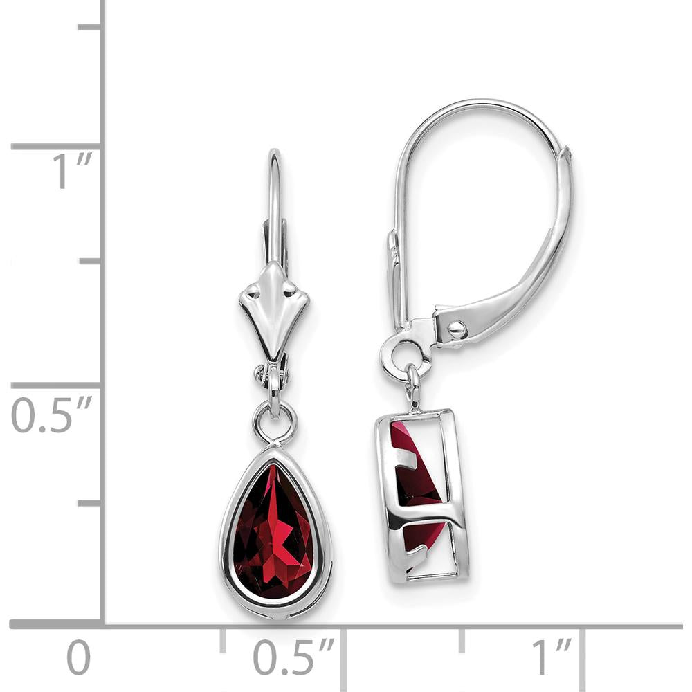 14K White Gold 8x5mm Pear Garnet Leverback Earrings - 1.00 Carat Total Garnet Weight by Monteluci Fine Jewelry