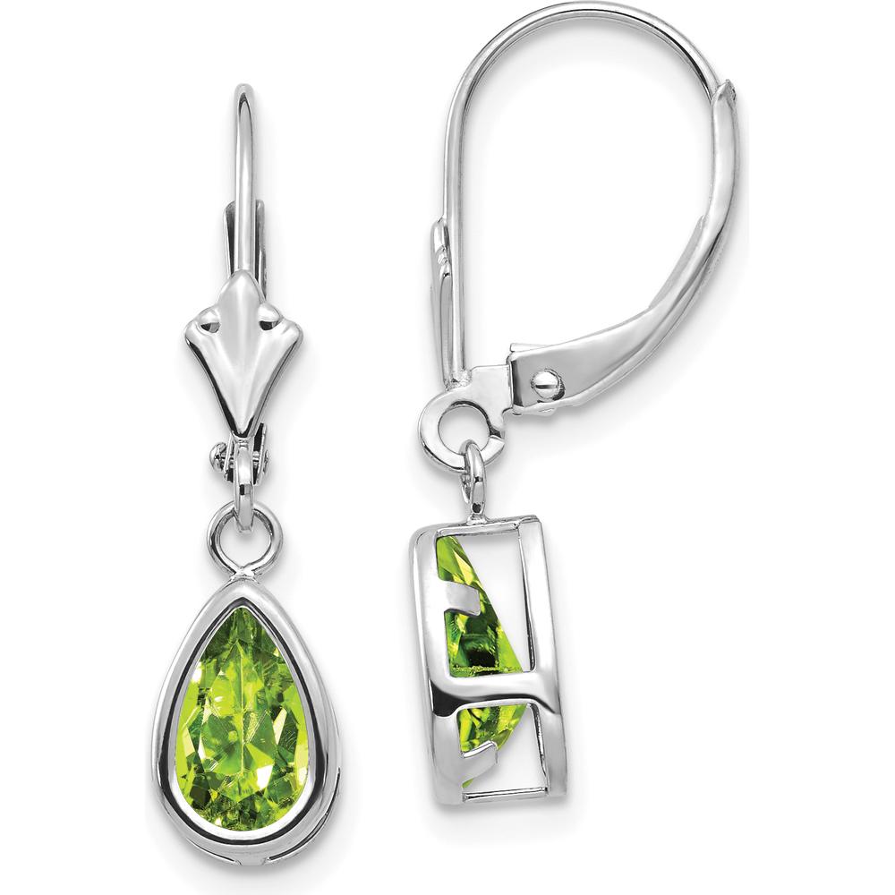 14K White Gold 8x5mm Pear Peridot Drop Earrings - 0.970 Carat Total Peridot Weight by Monteluci Fine Jewelry