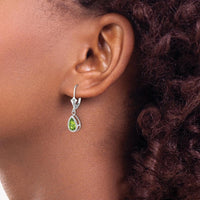 14K White Gold 8x5mm Pear Peridot Drop Earrings - 0.970 Carat Total Peridot Weight by Monteluci Fine Jewelry