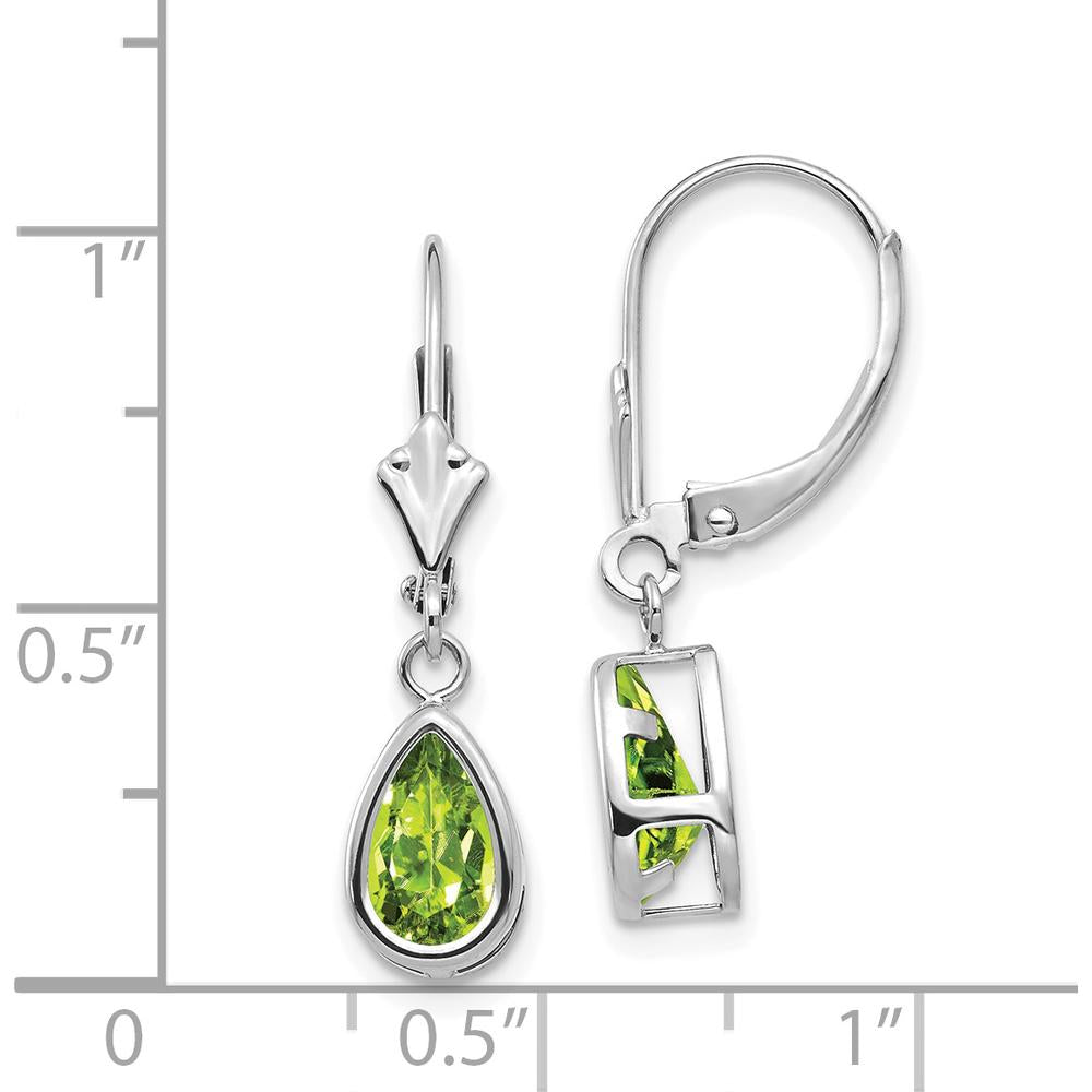 14K White Gold 8x5mm Pear Peridot Drop Earrings - 0.970 Carat Total Peridot Weight by Monteluci Fine Jewelry