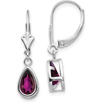 14K White Gold 8x5mm Pear Rhodolite Garnet Drop Leverback Earrings - 1.05 Carat Total Gem Weight by Monteluci Fine Jewelry