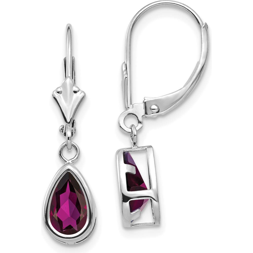 14K White Gold 8x5mm Pear Rhodolite Garnet Drop Leverback Earrings - 1.05 Carat Total Gem Weight by Monteluci Fine Jewelry