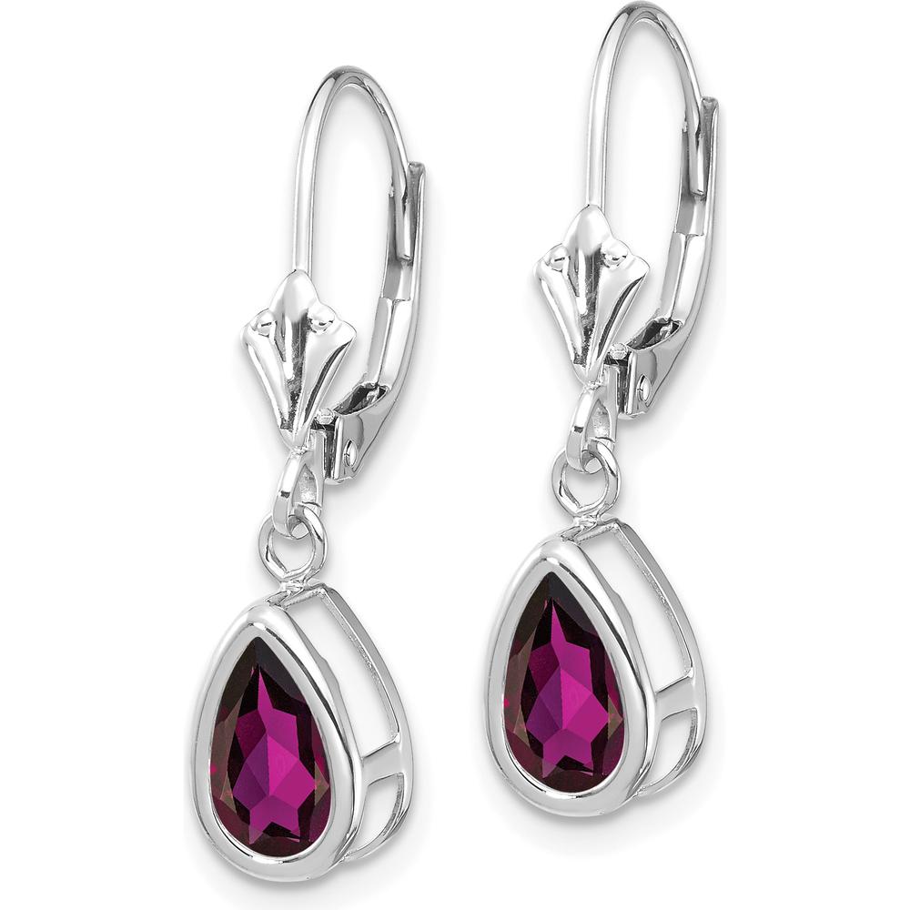 14K White Gold 8x5mm Pear Rhodolite Garnet Drop Leverback Earrings - 1.05 Carat Total Gem Weight by Monteluci Fine Jewelry