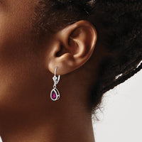 14K White Gold 8x5mm Pear Rhodolite Garnet Drop Leverback Earrings - 1.05 Carat Total Gem Weight by Monteluci Fine Jewelry