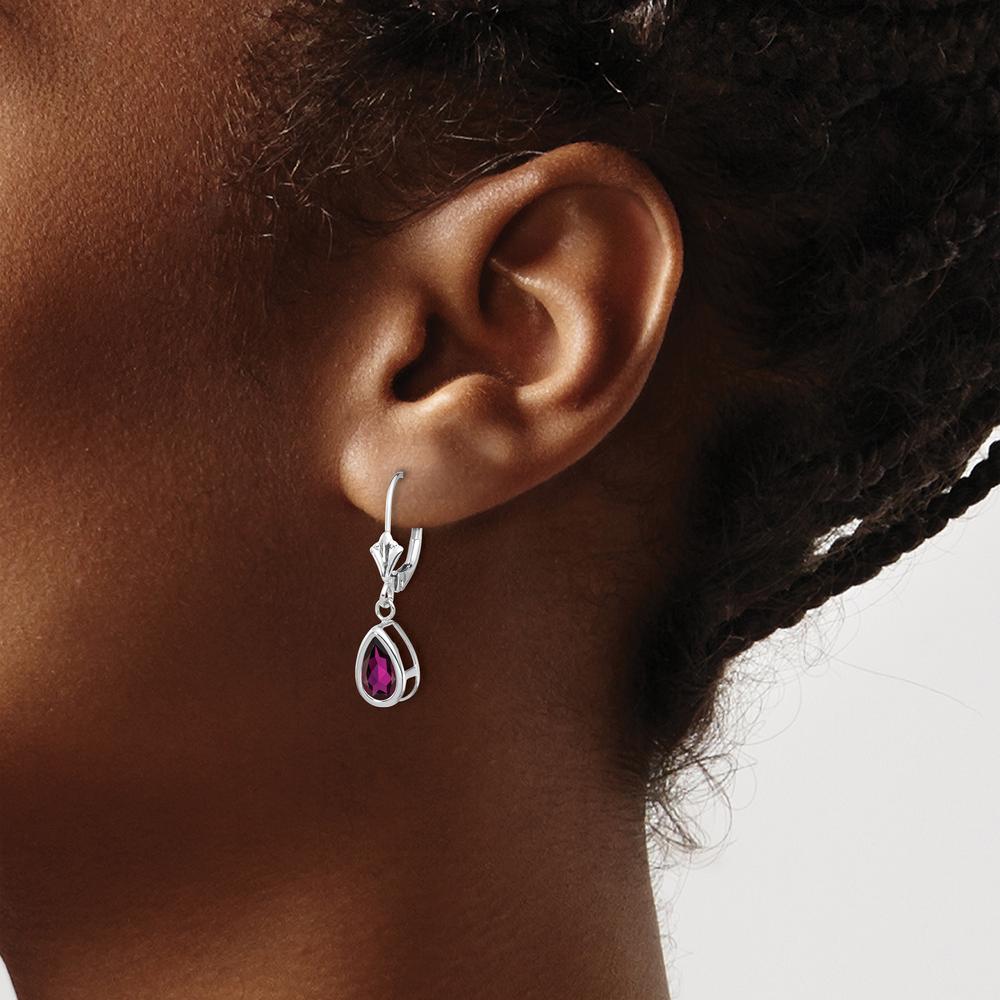 14K White Gold 8x5mm Pear Rhodolite Garnet Drop Leverback Earrings - 1.05 Carat Total Gem Weight by Monteluci Fine Jewelry