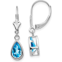 14K White Gold 8x5mm Pear Swiss Blue Topaz Leverback Earrings - 1.1 Carat Total Gem Weight by Monteluci Fine Jewelry