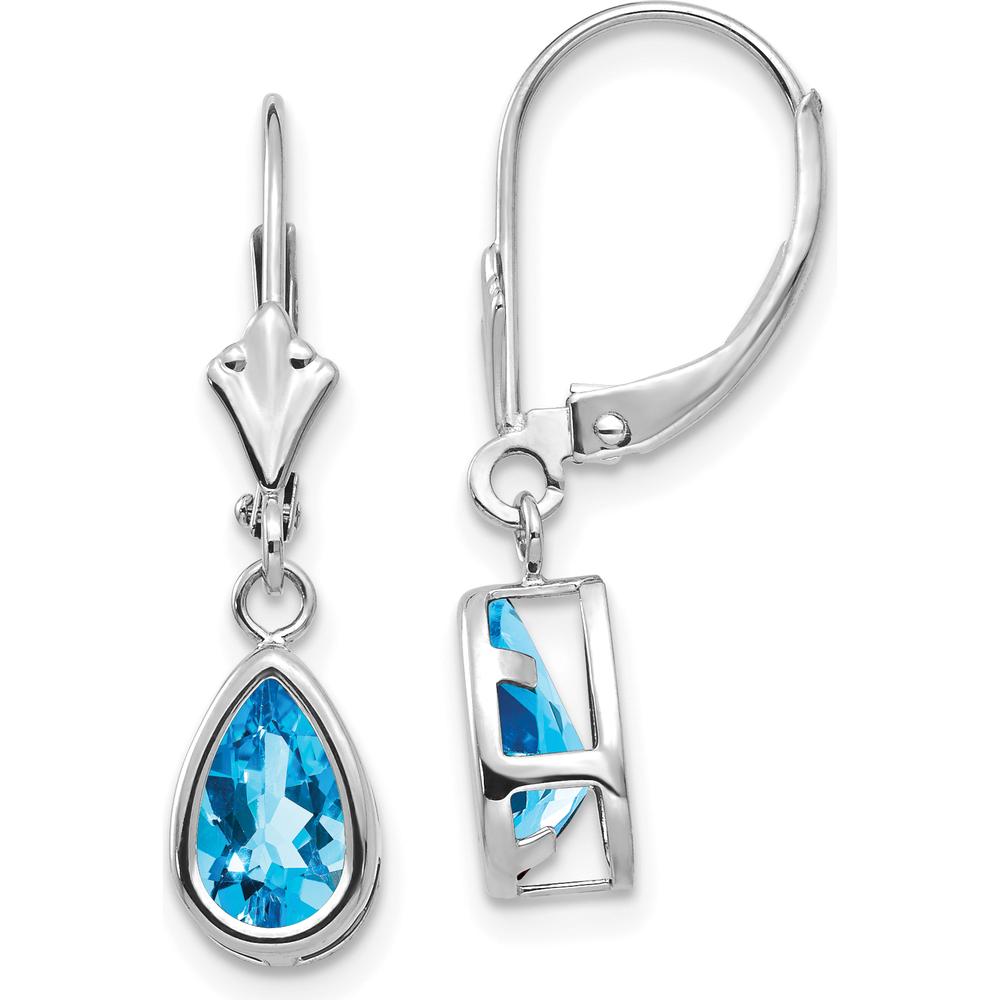 14K White Gold 8x5mm Pear Swiss Blue Topaz Leverback Earrings - 1.1 Carat Total Gem Weight by Monteluci Fine Jewelry