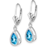 14K White Gold 8x5mm Pear Swiss Blue Topaz Leverback Earrings - 1.1 Carat Total Gem Weight by Monteluci Fine Jewelry