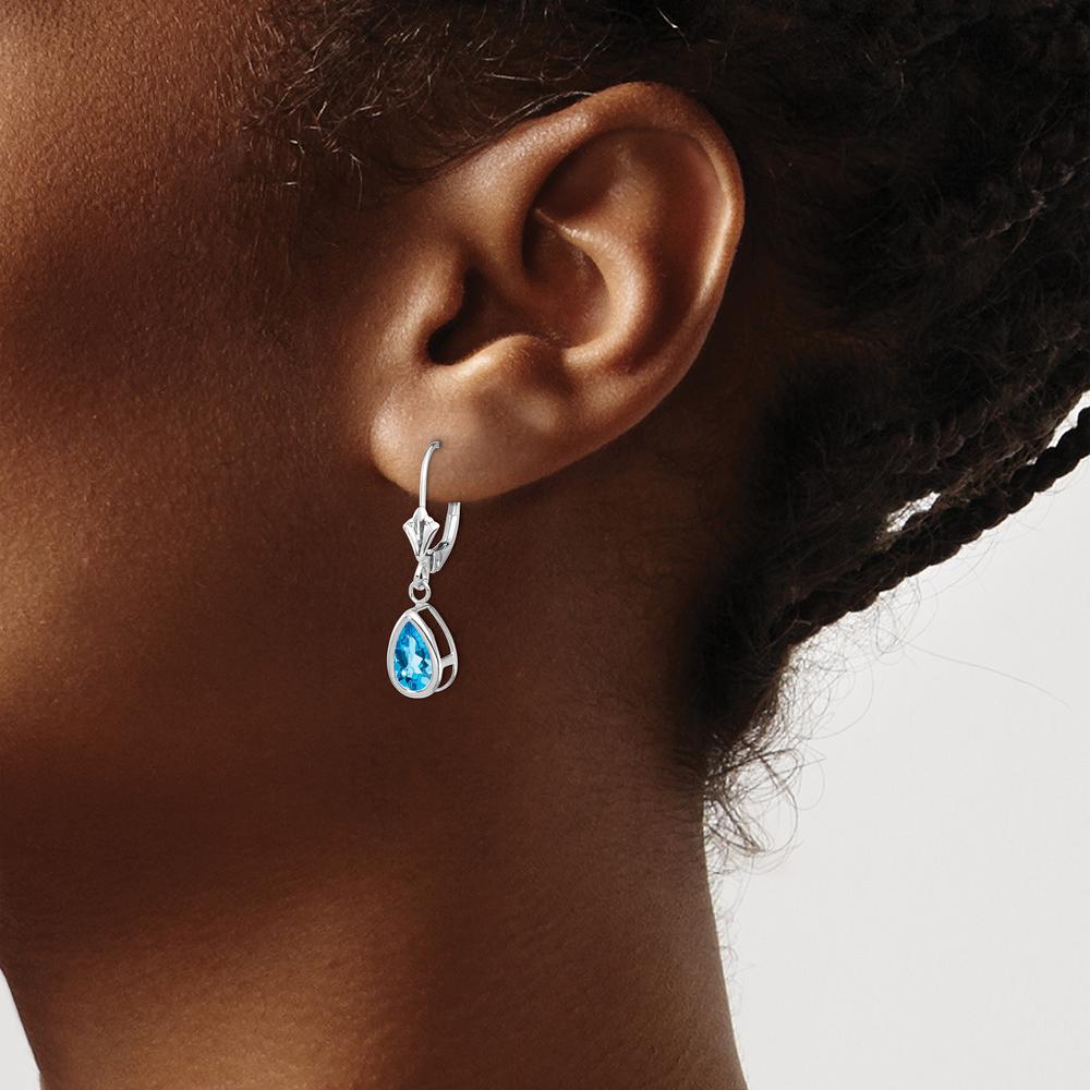 14K White Gold 8x5mm Pear Swiss Blue Topaz Leverback Earrings - 1.1 Carat Total Gem Weight by Monteluci Fine Jewelry