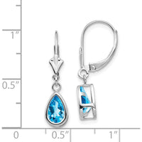 14K White Gold 8x5mm Pear Swiss Blue Topaz Leverback Earrings - 1.1 Carat Total Gem Weight by Monteluci Fine Jewelry