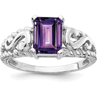 14K White Gold 8x6mm Emerald Cut Amethyst Ring - 1.45 Carat Amethyst by Monteluci Fine Jewelry