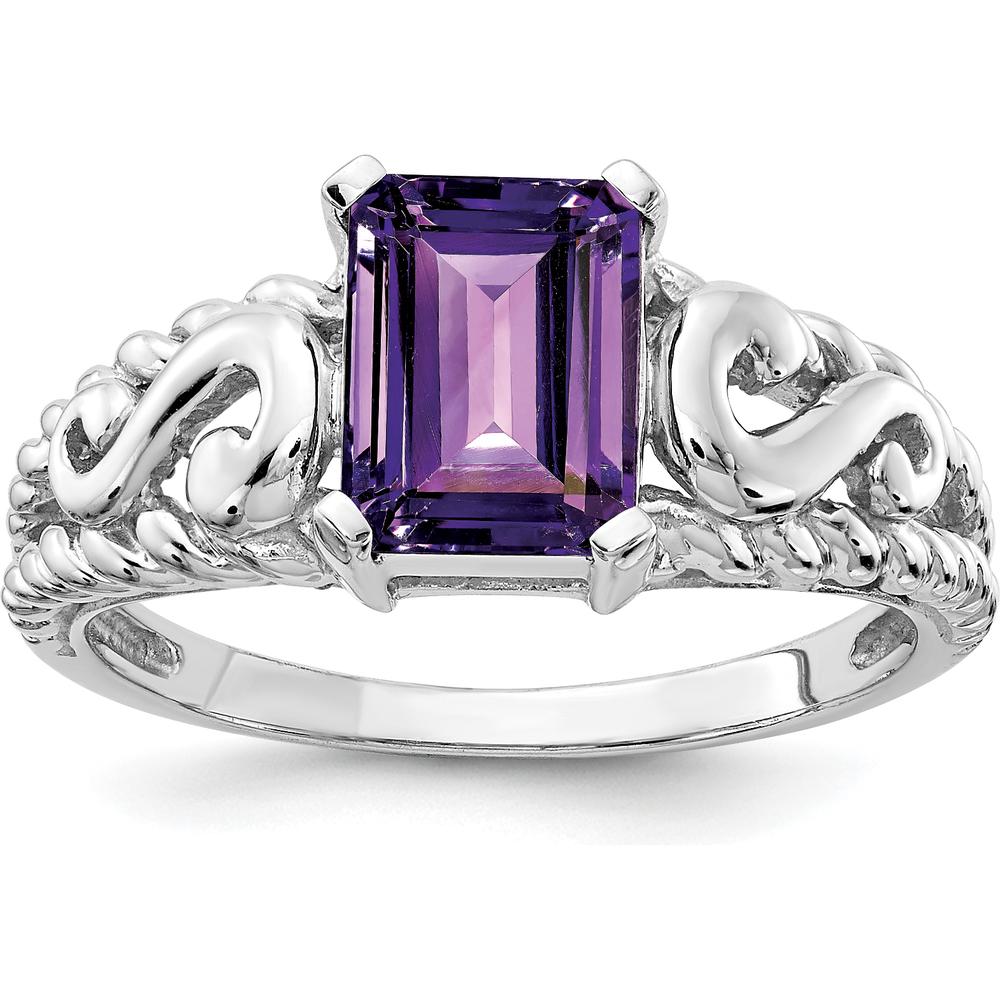 14K White Gold 8x6mm Emerald Cut Amethyst Ring - 1.45 Carat Amethyst by Monteluci Fine Jewelry