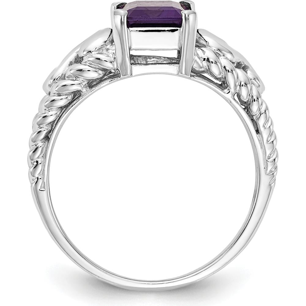 14K White Gold 8x6mm Emerald Cut Amethyst Ring - 1.45 Carat Amethyst by Monteluci Fine Jewelry
