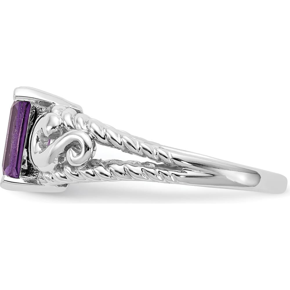 14K White Gold 8x6mm Emerald Cut Amethyst Ring - 1.45 Carat Amethyst by Monteluci Fine Jewelry