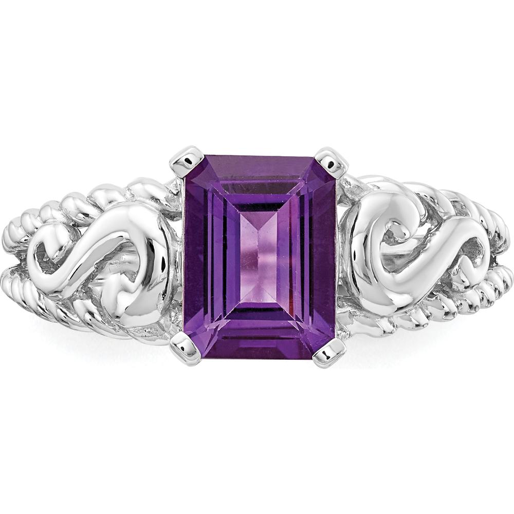 14K White Gold 8x6mm Emerald Cut Amethyst Ring - 1.45 Carat Amethyst by Monteluci Fine Jewelry