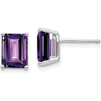 14K White Gold 8x6mm Emerald Cut Amethyst Stud Earrings - 1.45 Carat Total Amethyst Weight by Monteluci Fine Jewelry