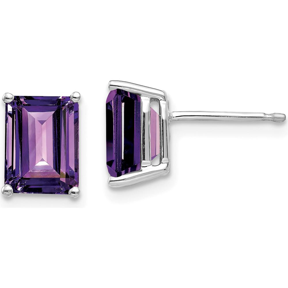 14K White Gold 8x6mm Emerald Cut Amethyst Stud Earrings - 1.45 Carat Total Amethyst Weight by Monteluci Fine Jewelry