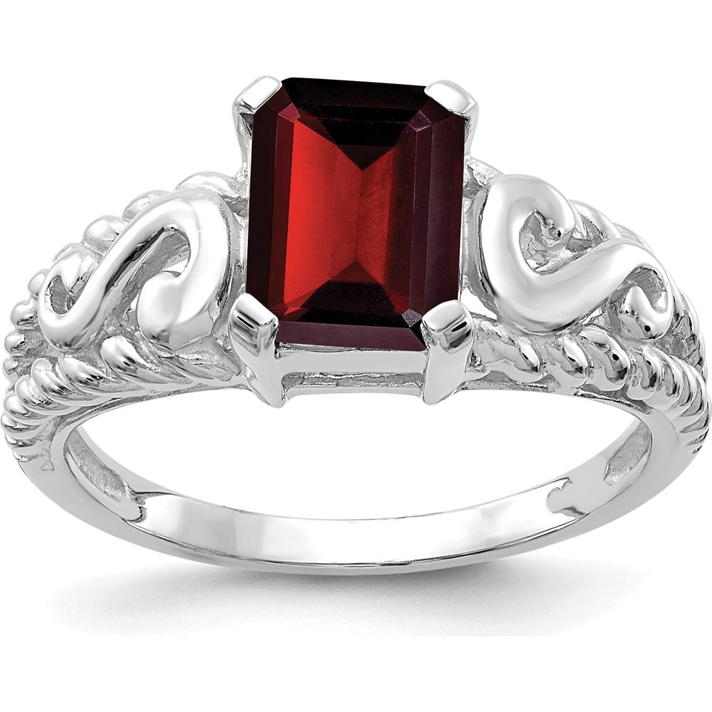 14K White Gold 8x6mm Emerald Cut Garnet Ring - 1.95 Carat Total Garnet Weight by Monteluci Fine Jewelry